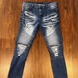 Encrypted Jeans Men’s 36 Distressed Denim Grunge Ripped Biker Streetwear 36x32